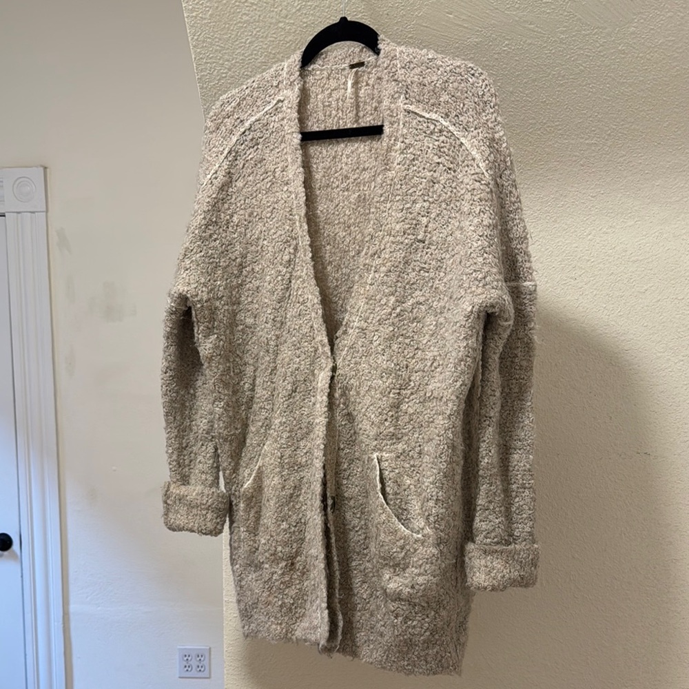 Free People Cream Bouclé Open-Front Cardigan